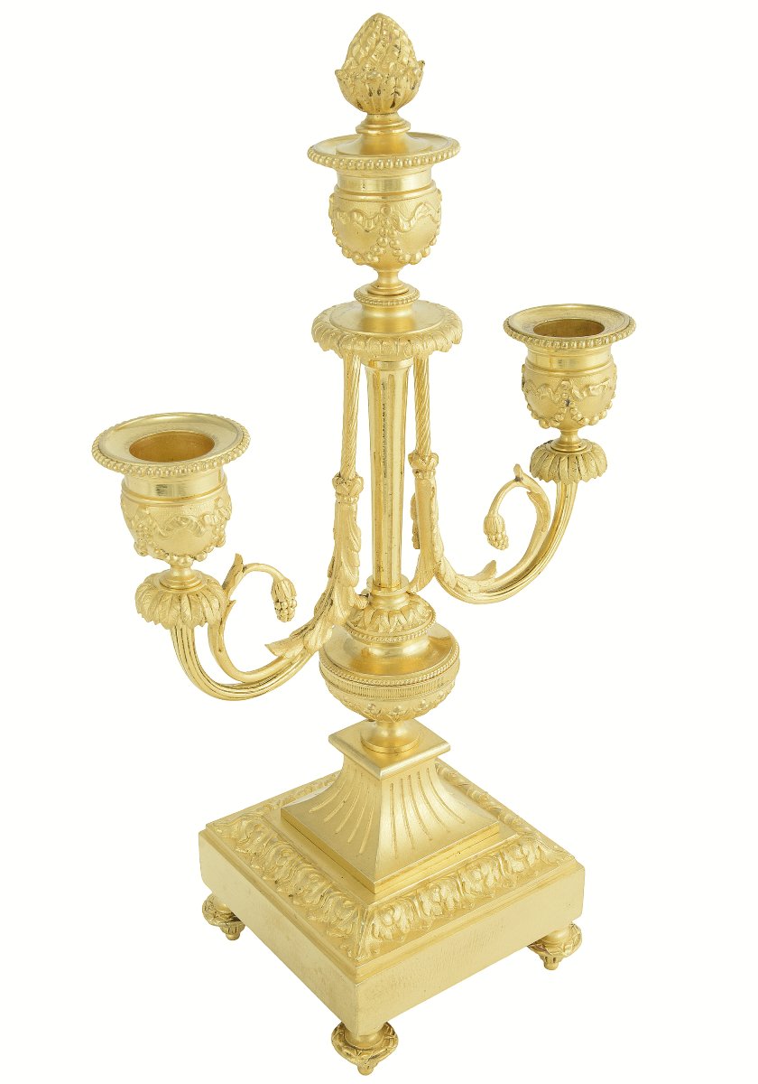 Pair Of Candlesticks 19th Century Empire Style-photo-3