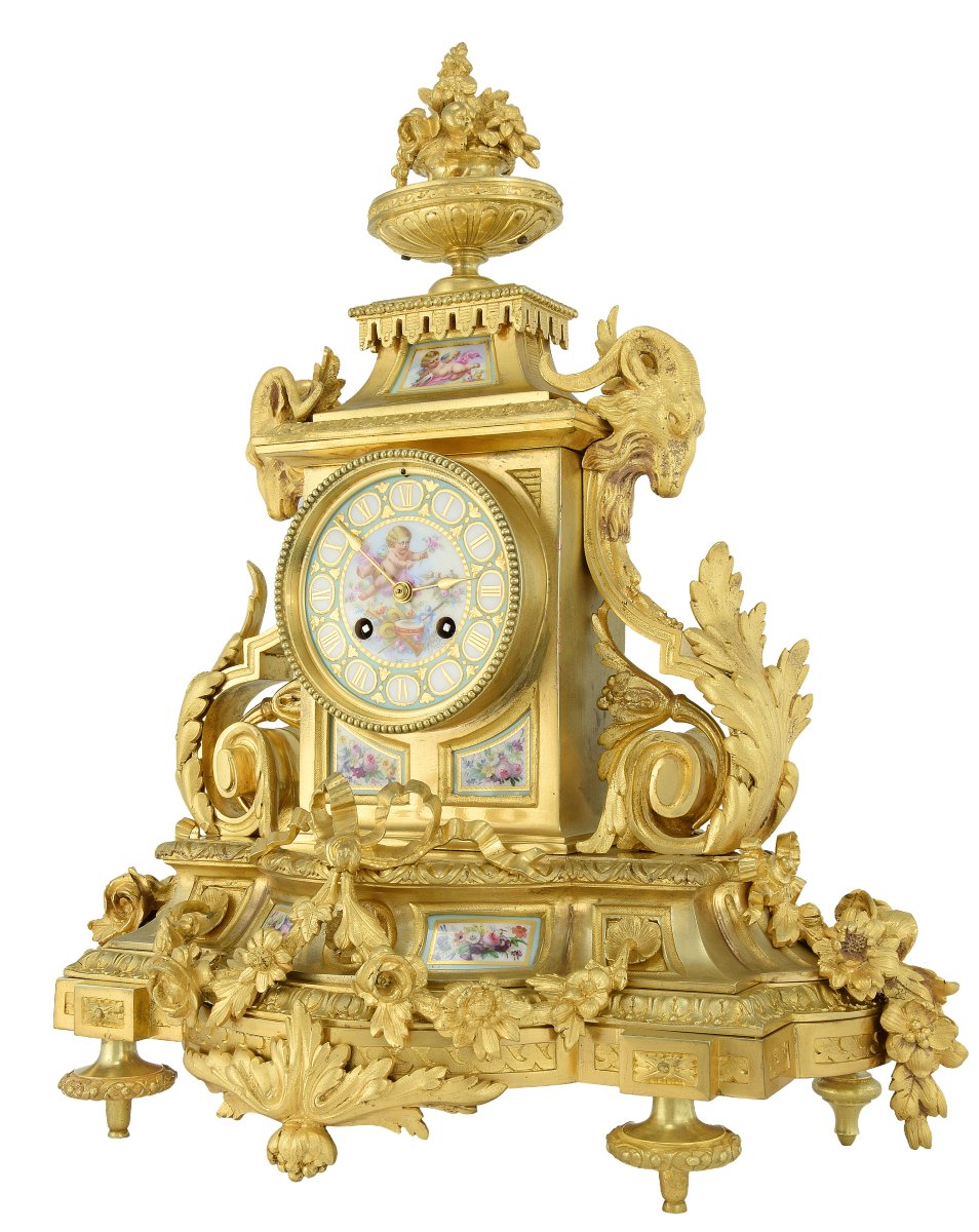 Clock With Ram's Heads And Paris Porcelain-photo-3