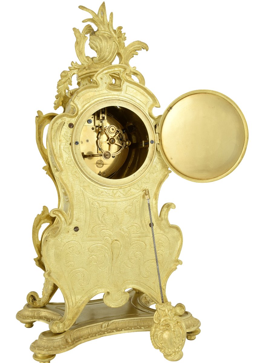 Clock And Candlestick Bronze Watchmaker: Mougin-photo-4