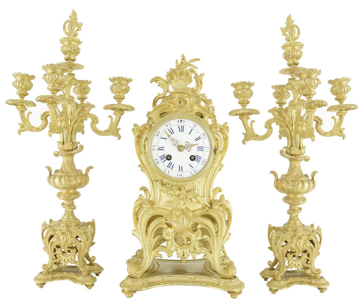 Clock And Candlestick Bronze Watchmaker: Mougin