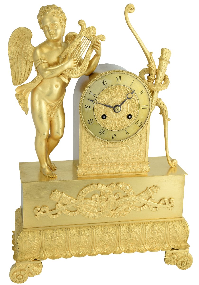 Pendule Amour musicien bronze doré au mercure à l'or-photo-2