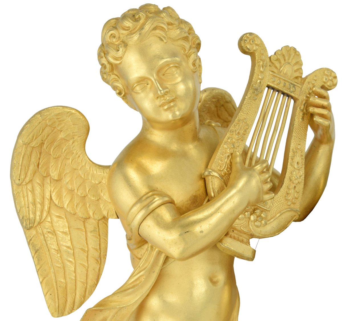 Pendule Amour musicien bronze doré au mercure à l'or-photo-1