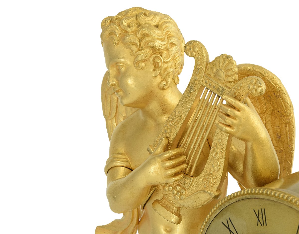 Pendule Amour musicien bronze doré au mercure à l'or-photo-3