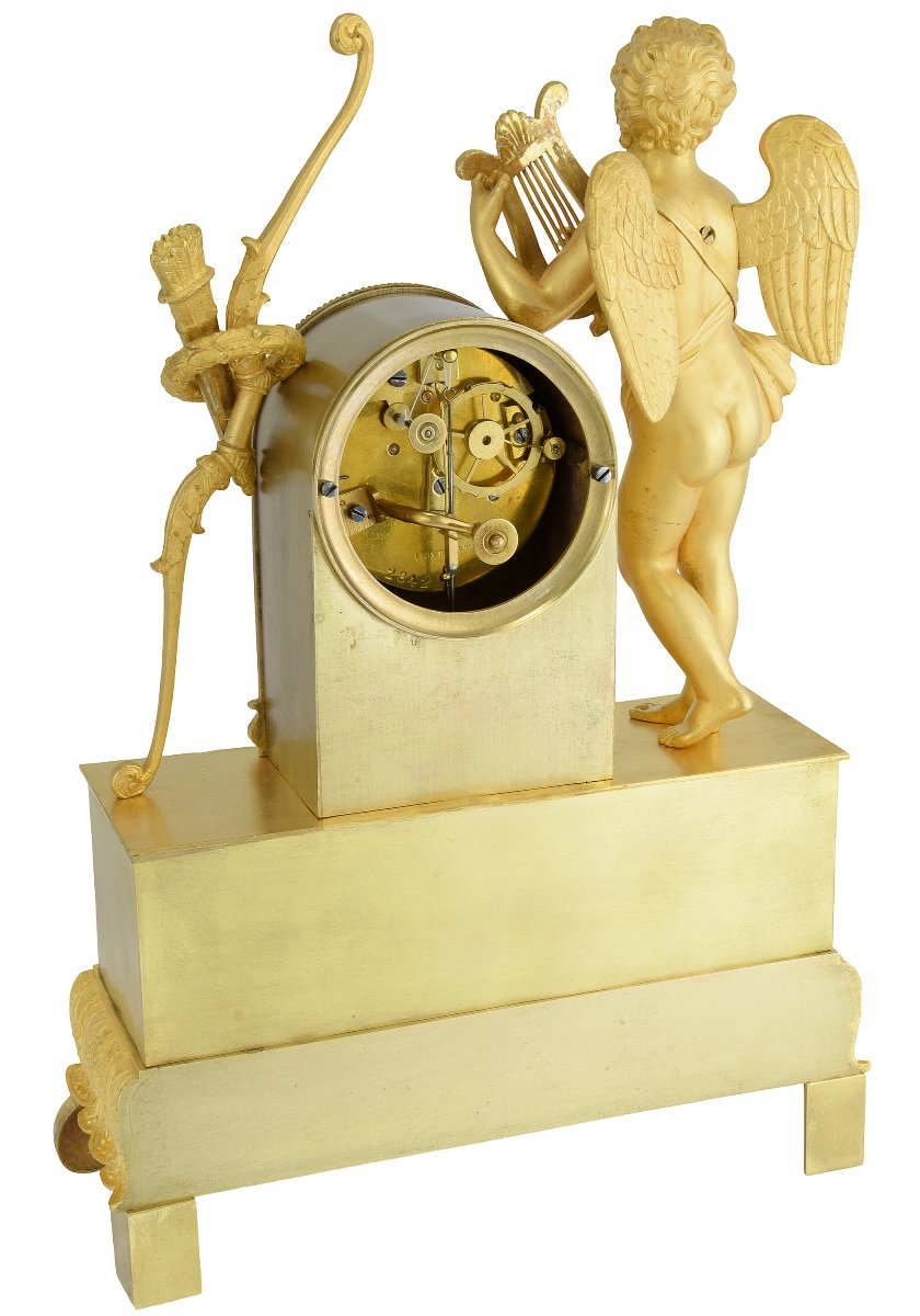 Pendule Amour musicien bronze doré au mercure à l'or-photo-4