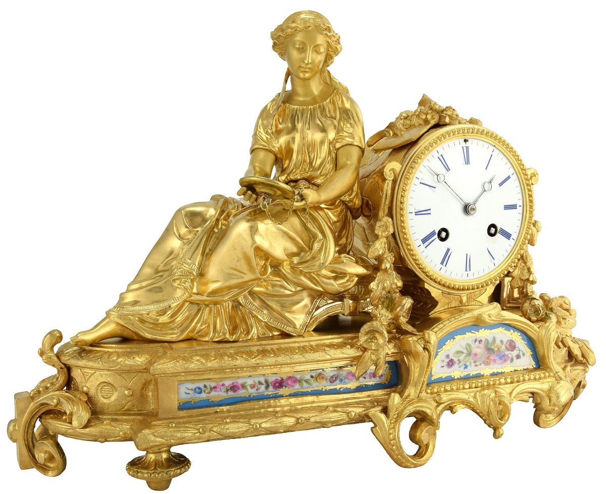 Pendule jeune femme au miroir - Roblin 1860-photo-3