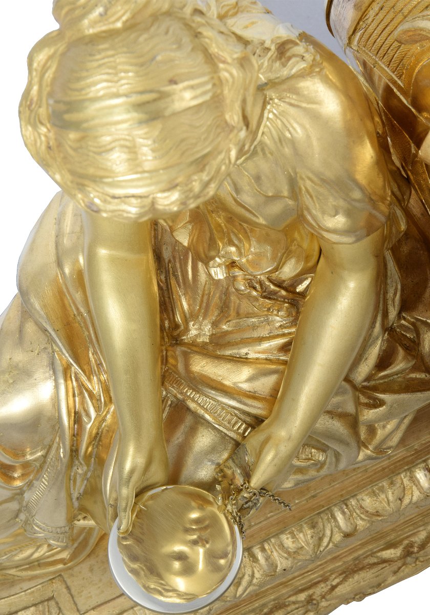 Pendule jeune femme au miroir - Roblin 1860-photo-4