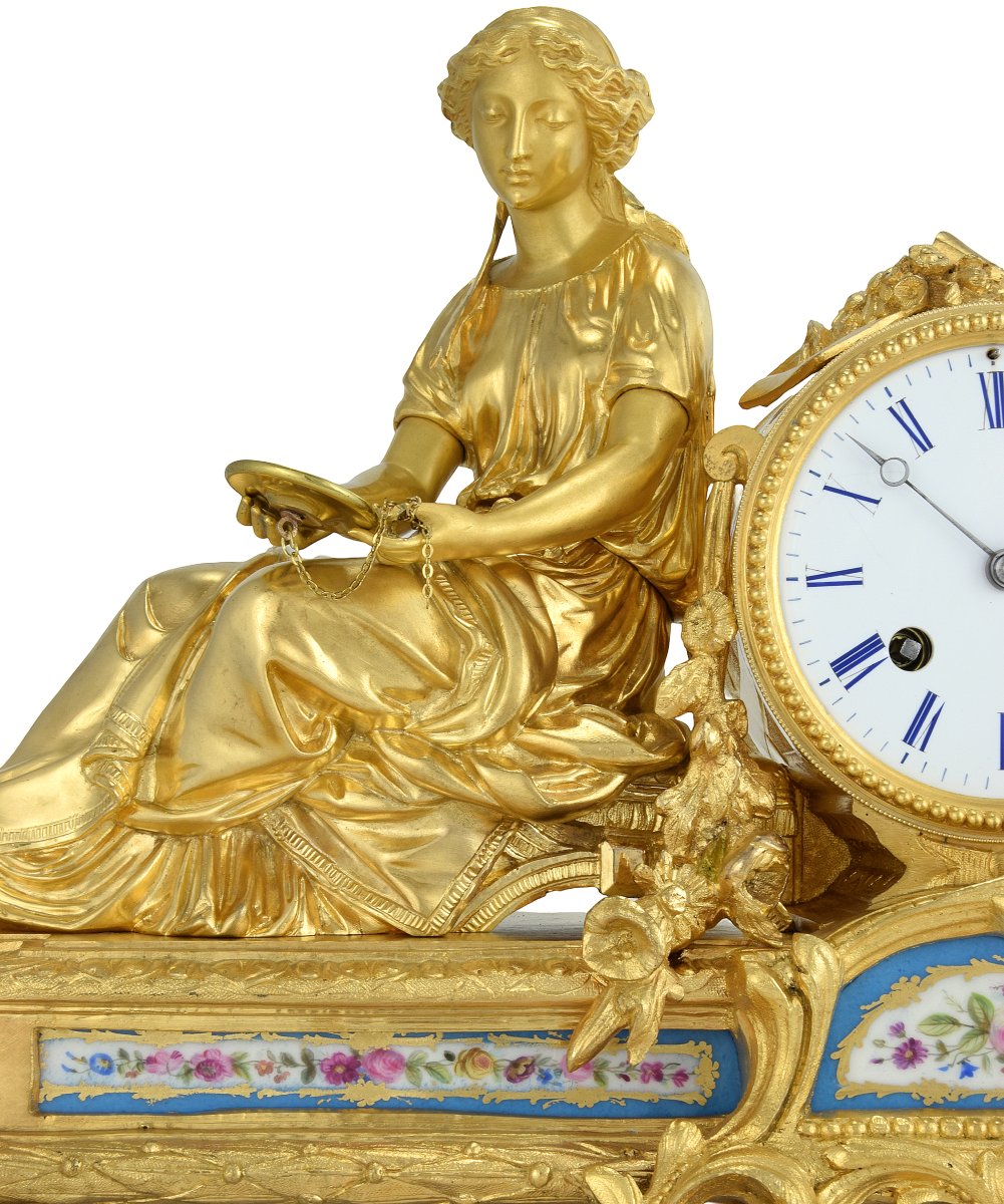Pendule jeune femme au miroir - Roblin 1860-photo-3