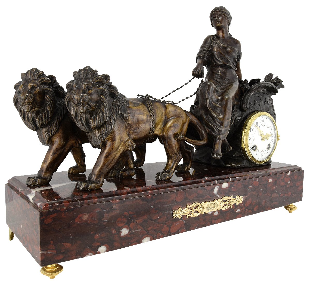 Chariot Clock Drawn By Two Lions, Early 20th Century-photo-2