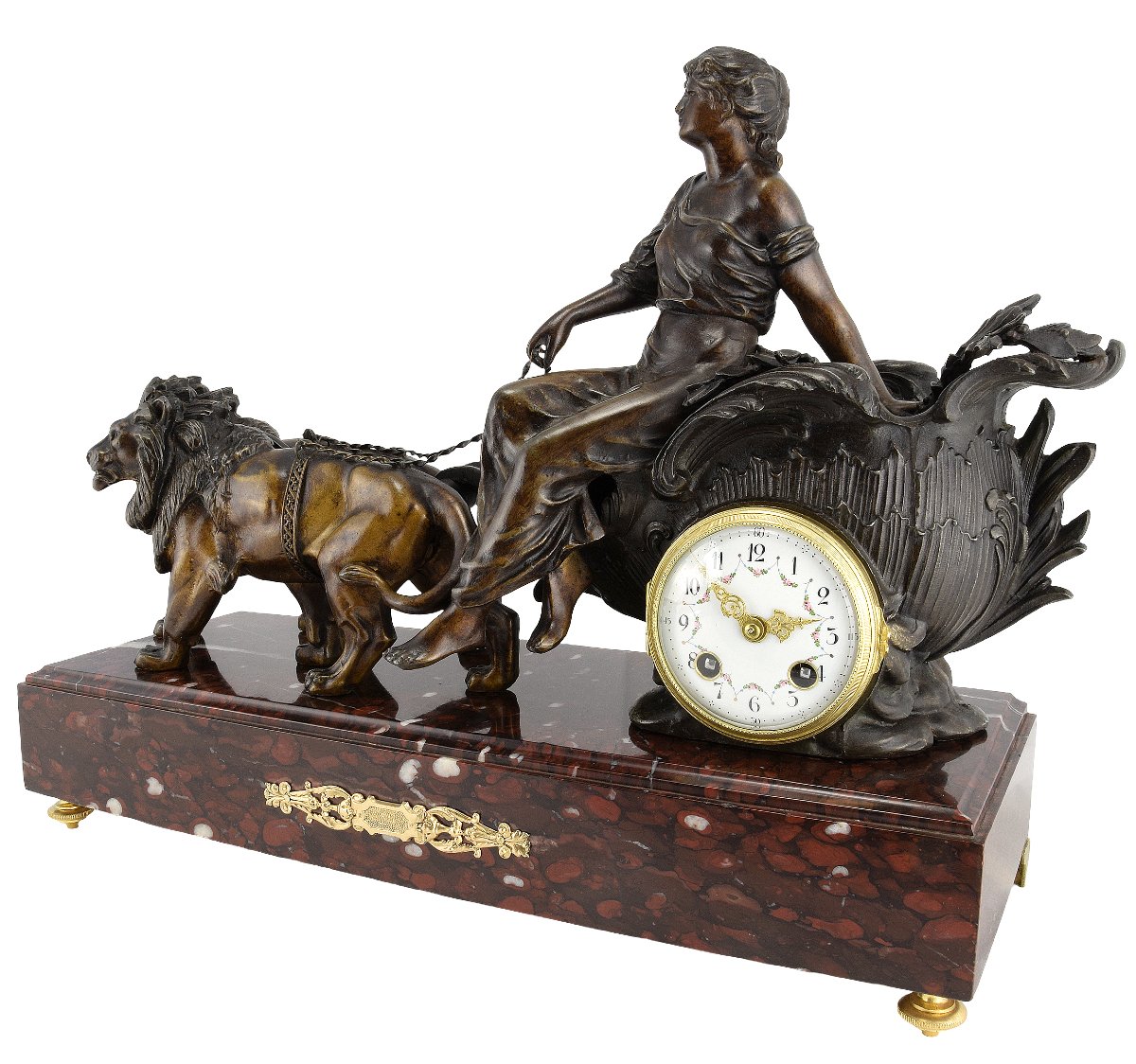 Chariot Clock Drawn By Two Lions, Early 20th Century-photo-3