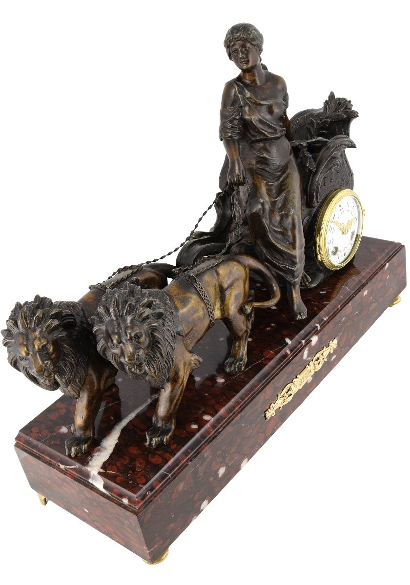 Chariot Clock Drawn By Two Lions, Early 20th Century-photo-4