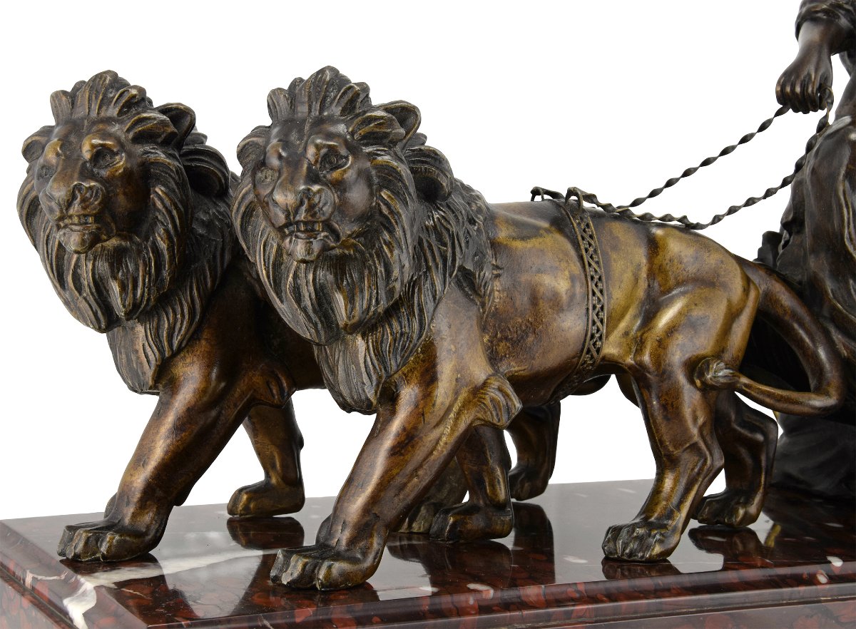 Chariot Clock Drawn By Two Lions, Early 20th Century-photo-2