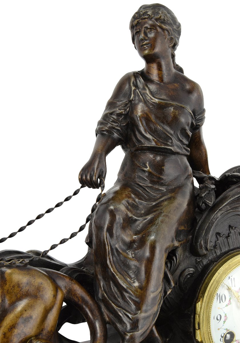 Chariot Clock Drawn By Two Lions, Early 20th Century-photo-3