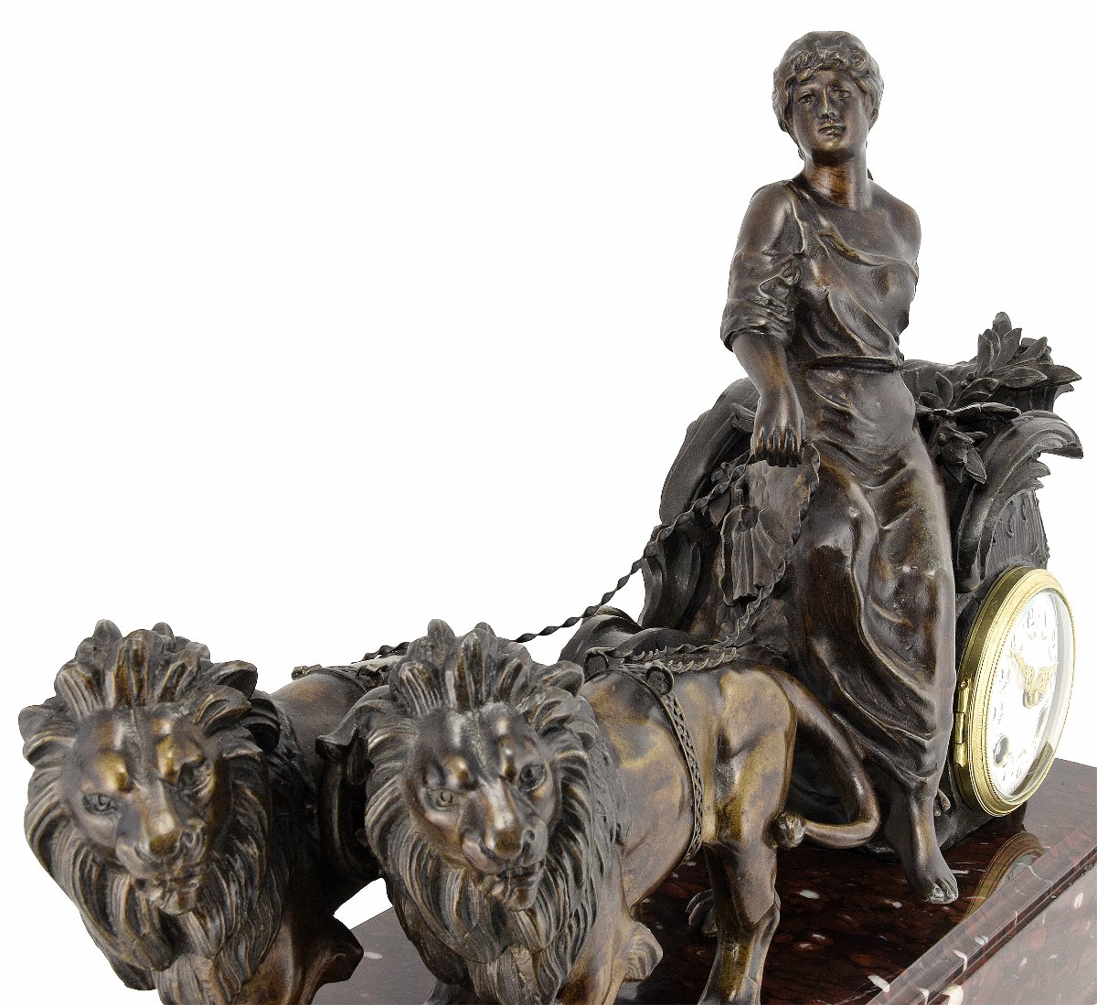 Chariot Clock Drawn By Two Lions, Early 20th Century-photo-4