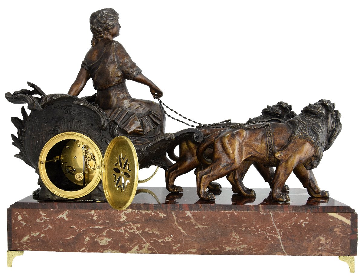 Chariot Clock Drawn By Two Lions, Early 20th Century-photo-6