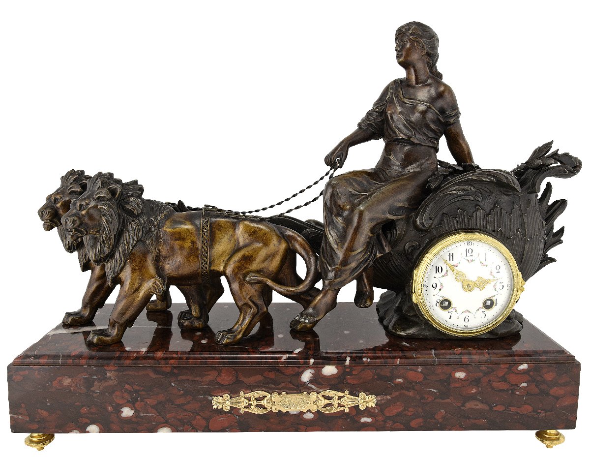 Chariot Clock Drawn By Two Lions, Early 20th Century