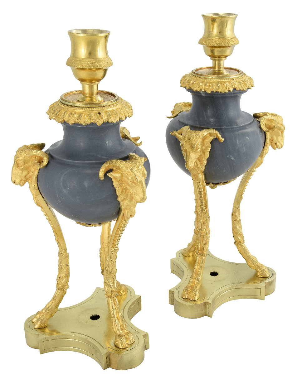 Paire de vases bougeoirs à tête de béliers-photo-2