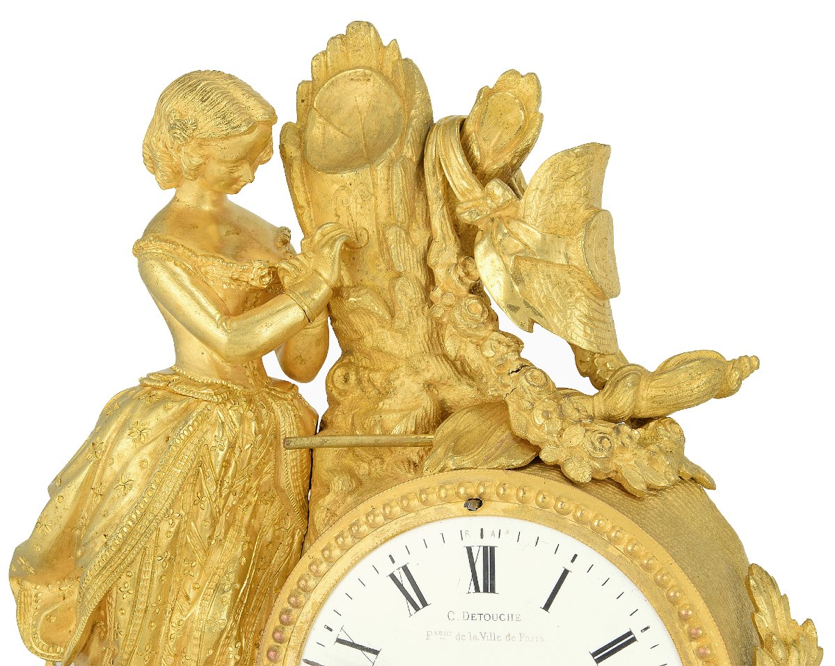 Clock “the Young Girl Engraving Her Initials” Detouche, Circa 1850-photo-3