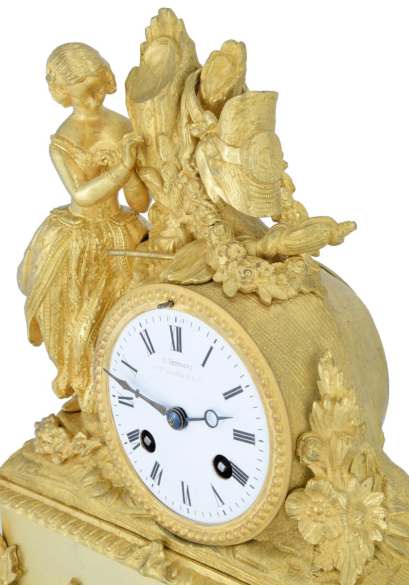 Clock “the Young Girl Engraving Her Initials” Detouche, Circa 1850-photo-1