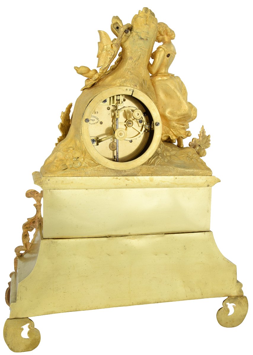 Clock “the Young Girl Engraving Her Initials” Detouche, Circa 1850-photo-3