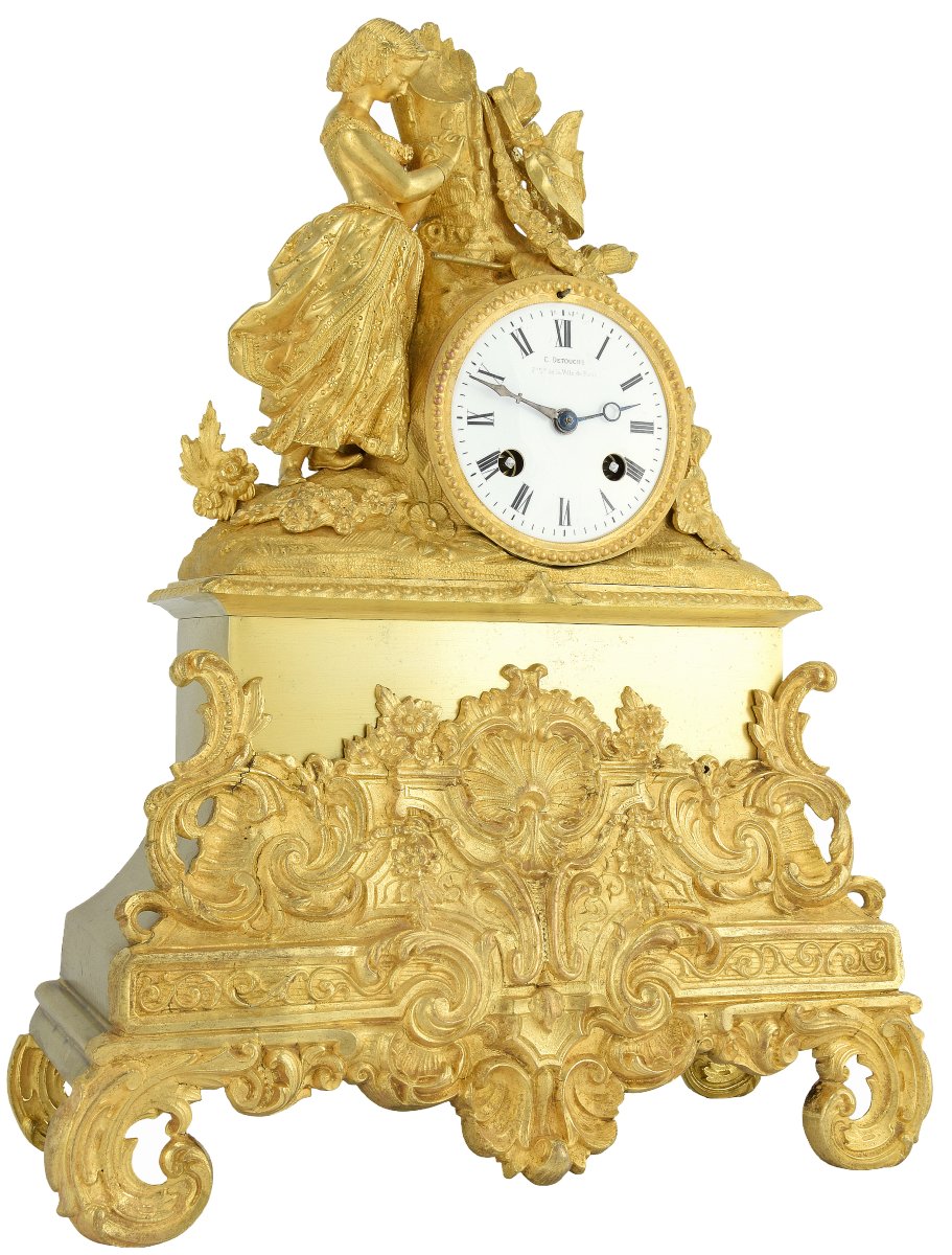Clock “the Young Girl Engraving Her Initials” Detouche, Circa 1850