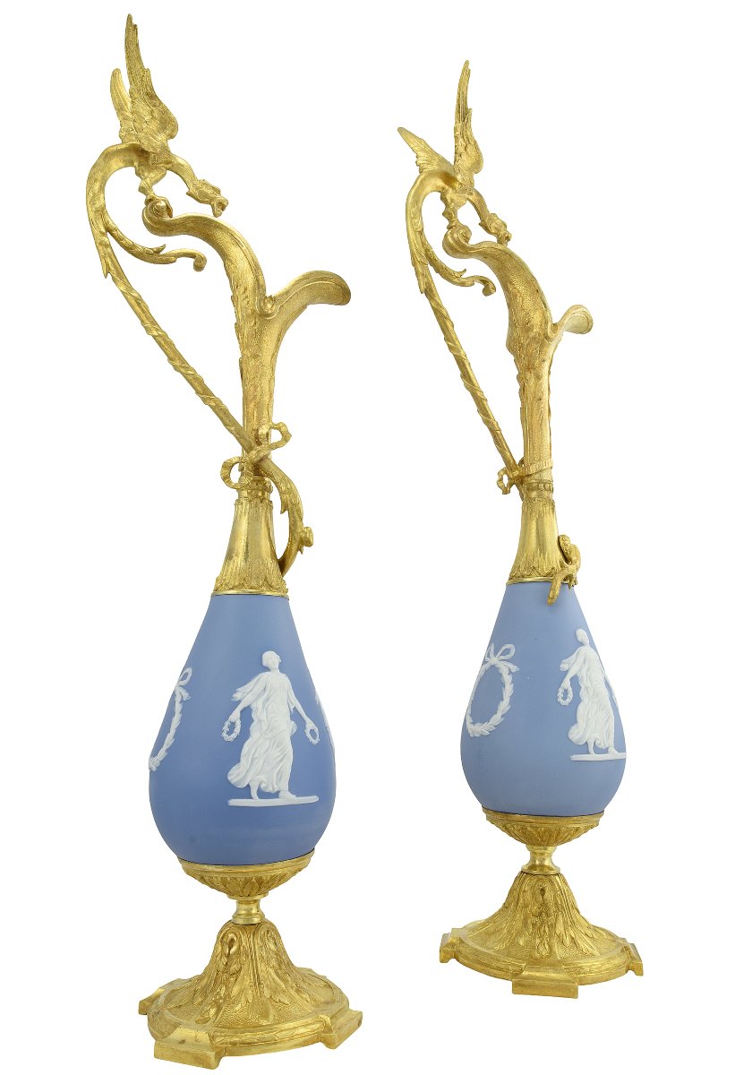 Large Pair Ewers 61cm Of Wedgwood And Gilt-bronze  -photo-2