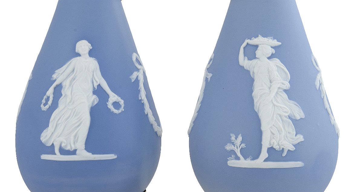 Large Pair Ewers 61cm Of Wedgwood And Gilt-bronze  -photo-3