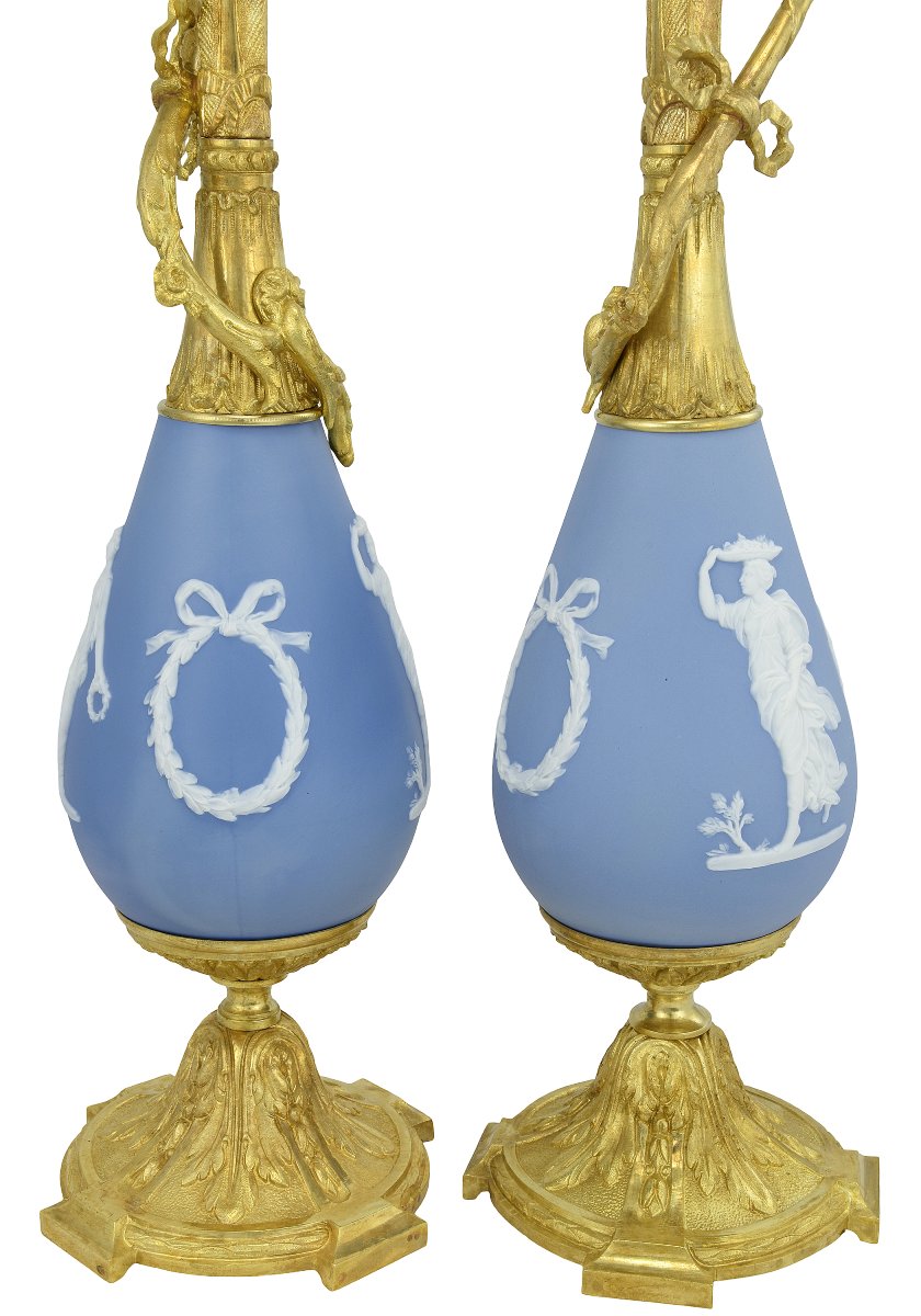 Large Pair Ewers 61cm Of Wedgwood And Gilt-bronze  -photo-3