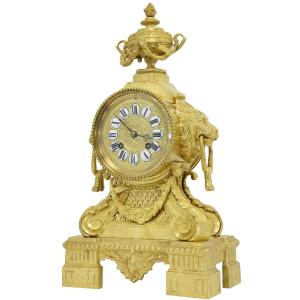 Clock "lion Head" In Gilt Bronze Néo-classique XIXème