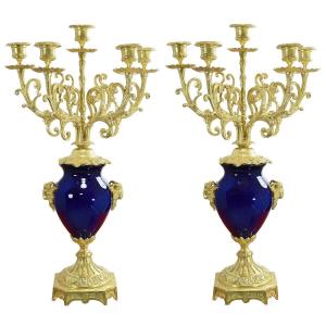 Chandeliers En Porcelaine Et Bronze Doré d'époque Napoléon III