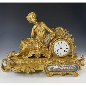  Clock "allegory Of Painting" Gilt Bronze Schmoll Paris