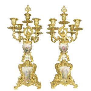 Candlestick Gilt Bronze And Porcelain Louis XV