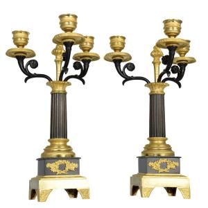 Pair Of Candlesticks Restoration Period, 1820