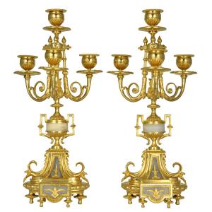 Pair Of Candlesticks Bronze And Onyx XIXème
