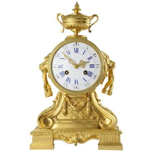 Clock "lion Head" In Gilt Bronze Néo-classique Japy Fils 1855