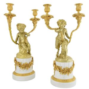Grande paire de candélabres petits Bacchus XIXème