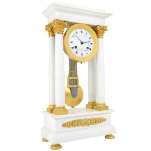 Clock Portico Carrara Marble And Mercury-gilt Bronze