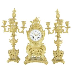 Clock And Candlestick Bronze Watchmaker: Mougin