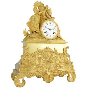 Clock “the Young Girl Engraving Her Initials” Detouche, Circa 1850