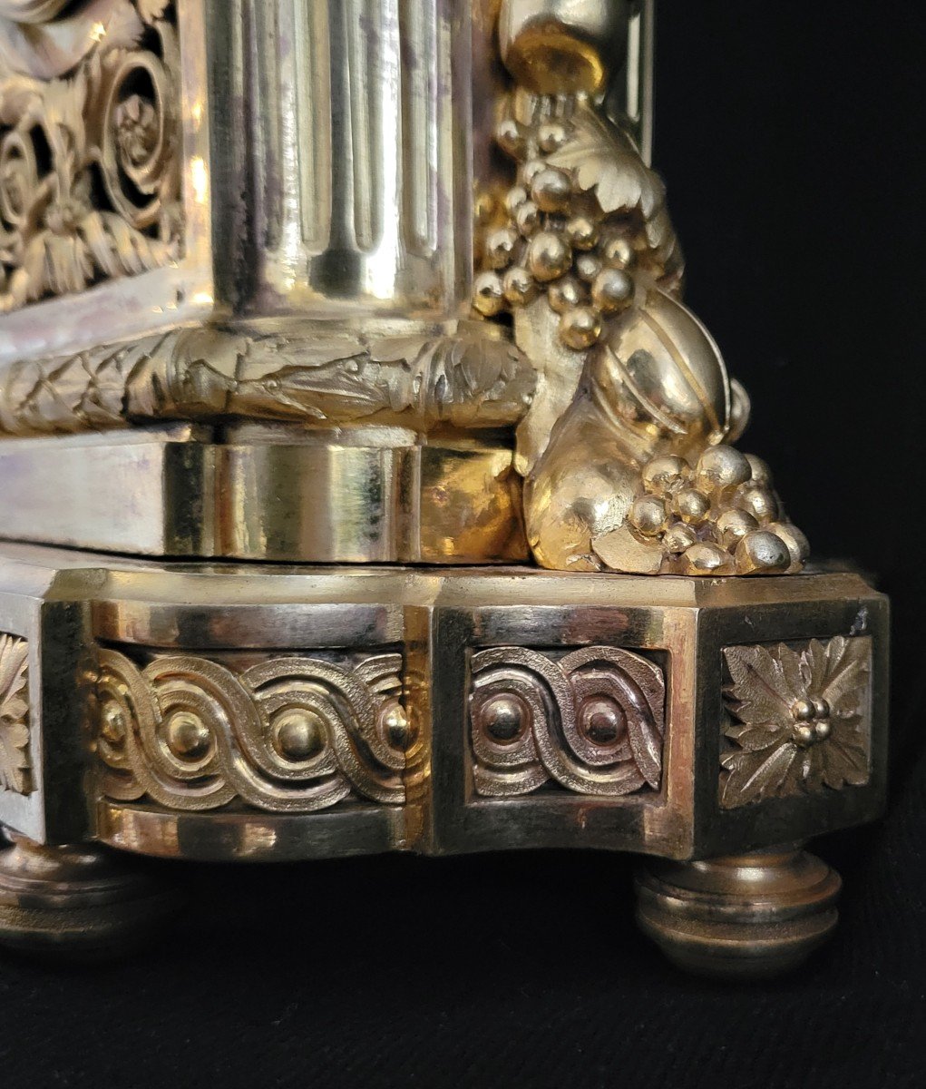 Pendule Borne époque Louis XVI  en bronze doré signée " Lepaute De Bellefontaine/Barbezat-photo-4