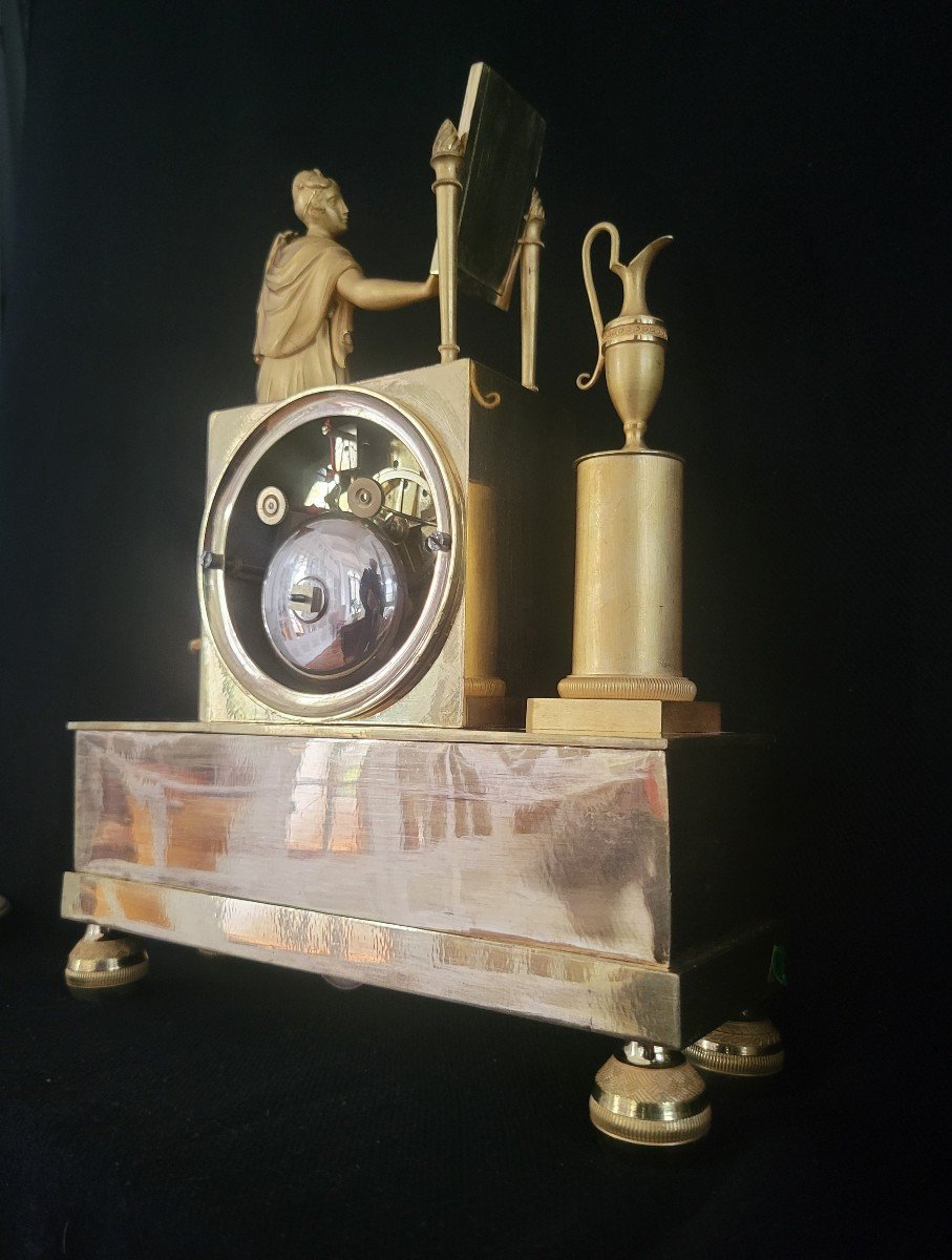 Pendule Empire/restauration en Bronze Doré " La Toilette De Psyché" Signée Ravet à Dijon vers 1820-photo-2