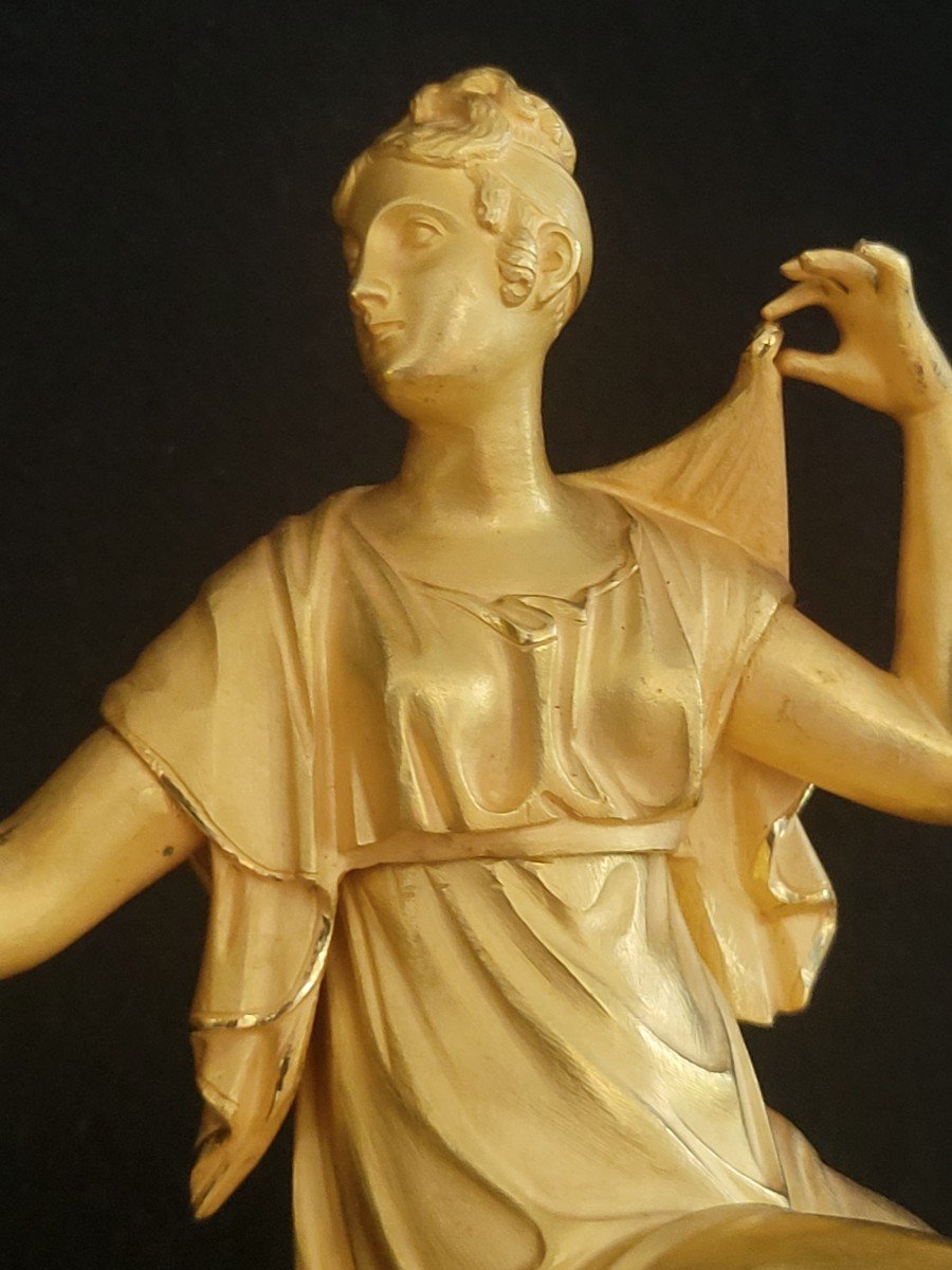 Pendule Empire/restauration en Bronze Doré " La Toilette De Psyché" Signée Ravet à Dijon vers 1820-photo-4