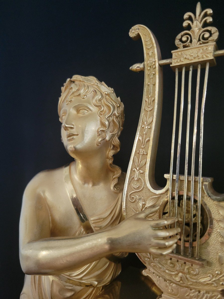 Pendule Empire en bronze doré par les bronziers  Denière et Matelin  Figurant Apollon -photo-2