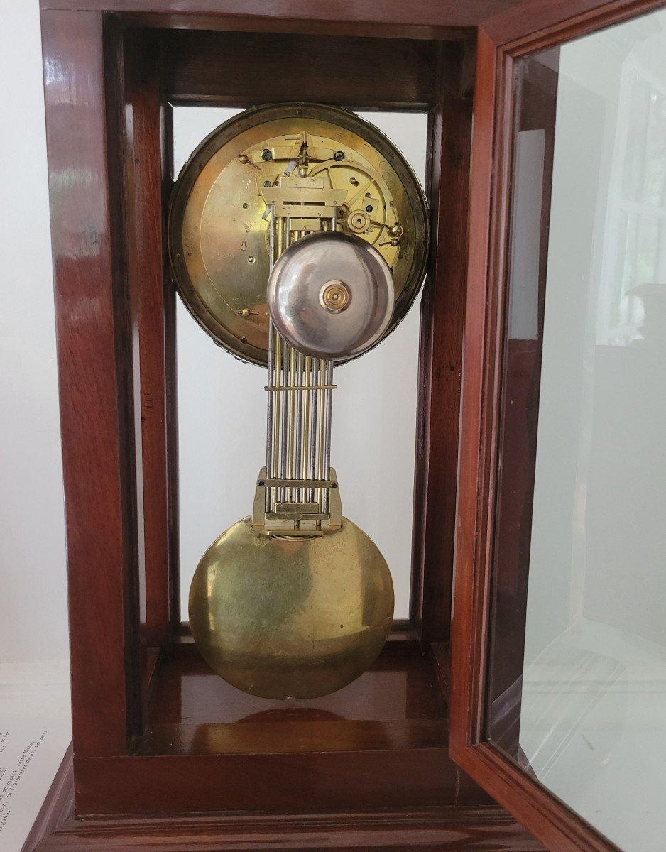 Pendule Régulateur  à chevilles Cage  en Acajou  d'époque empire signé Morize à Paris-photo-4