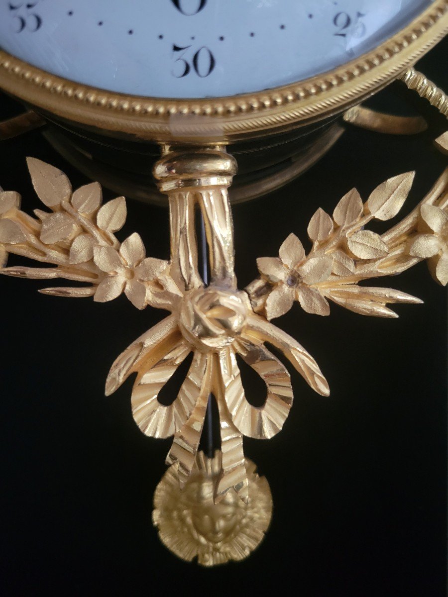 Pendule Portique d'époque Louis XVI En Bronze Doré Et Marbre Signée Revel-photo-4