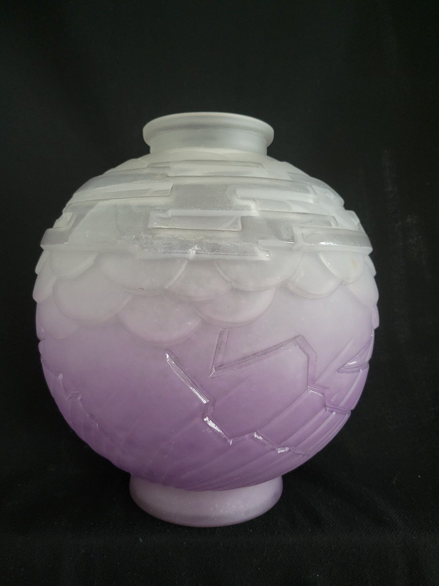  Charles Schneider Vase  Boule    Art Déco à Motif Géométrique