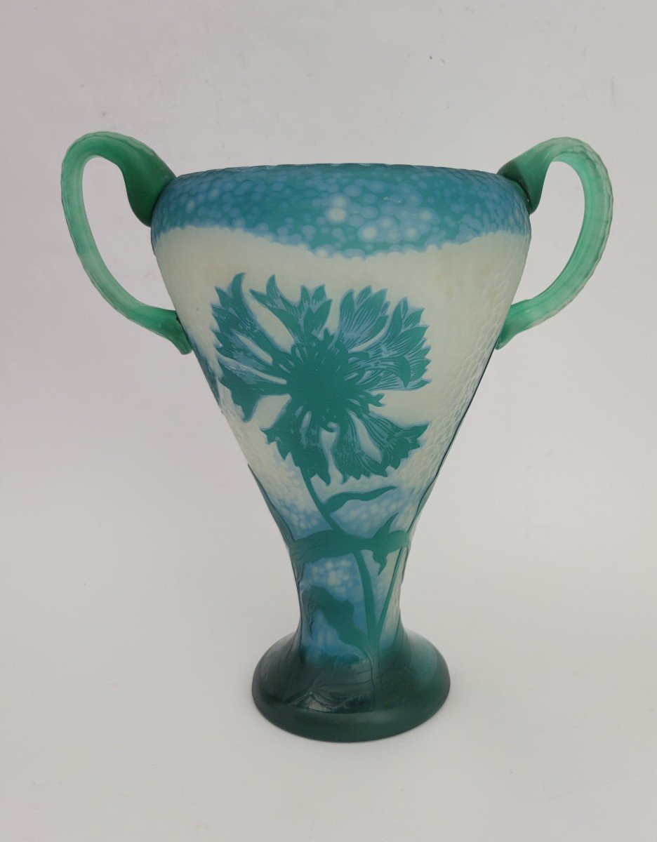 Daum Nancy, Vase à Décor De Bleuets Gravé à l'Acide,martelé  Vers 1905