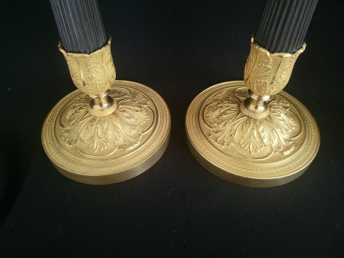 Pair Of Candlesticks In Gilt And Patinated Bronze Empire Period-photo-4