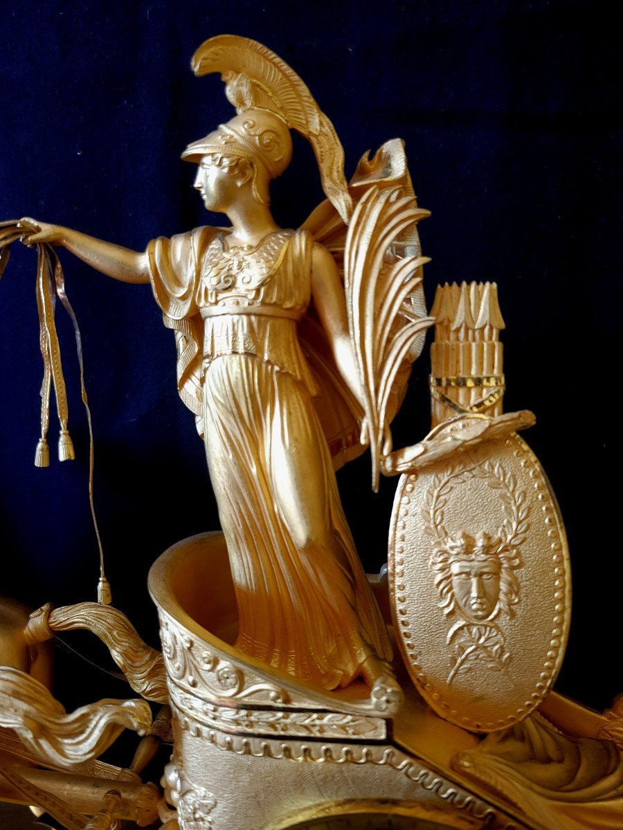 Gilt Bronze Clock On A Chariot Representing Minerva, Restoration Period-photo-2