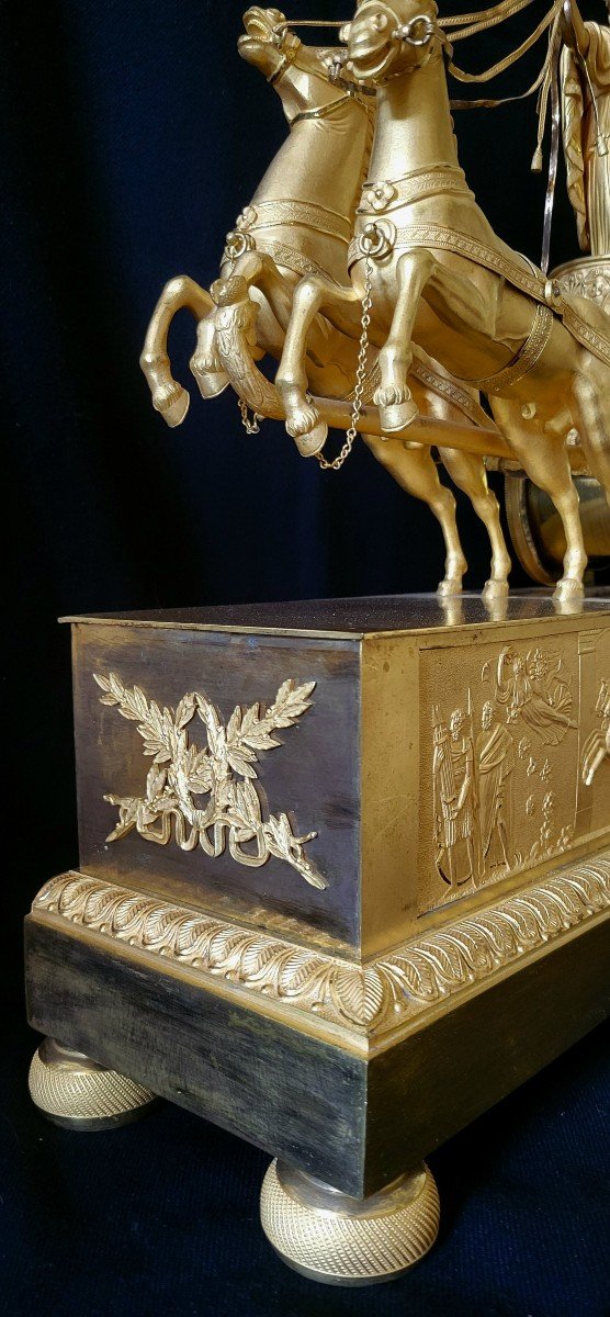 Gilt Bronze Clock On A Chariot Representing Minerva, Restoration Period-photo-2