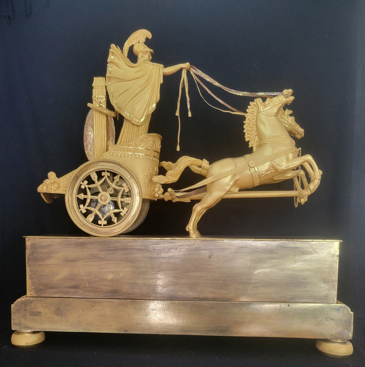 Gilt Bronze Clock On A Chariot Representing Minerva, Restoration Period-photo-4